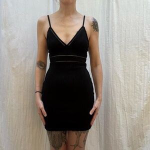 Black V-Neck Mini Dress with Chest and Neckline Cut Out Detailing LBD